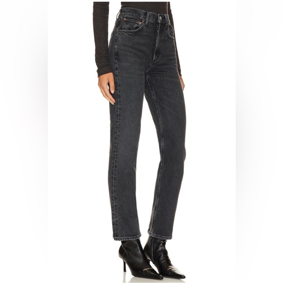 AGOLDE High Rise Stovepipe Metal Washed Black Denim Jeans 24 NWOT A9096-1372 - Picture 2 of 13